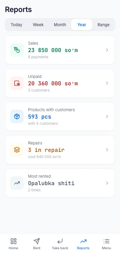 The reports page on a computer