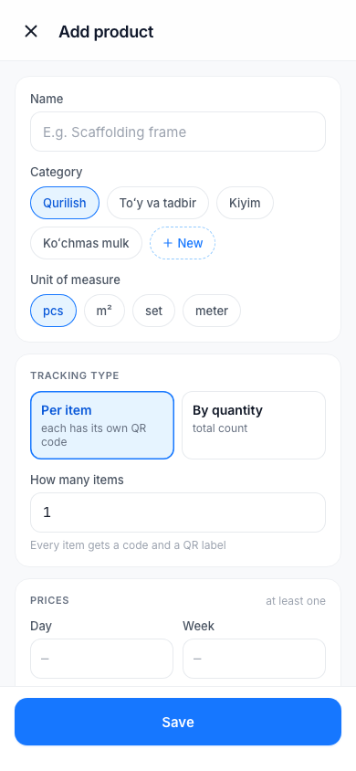 Adding a product