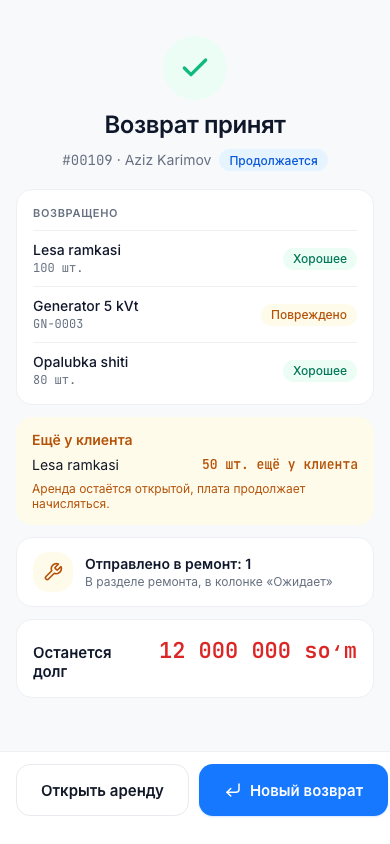 Результат возврата