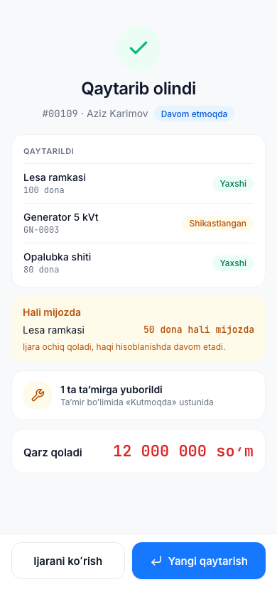 Qaytarish natijasi